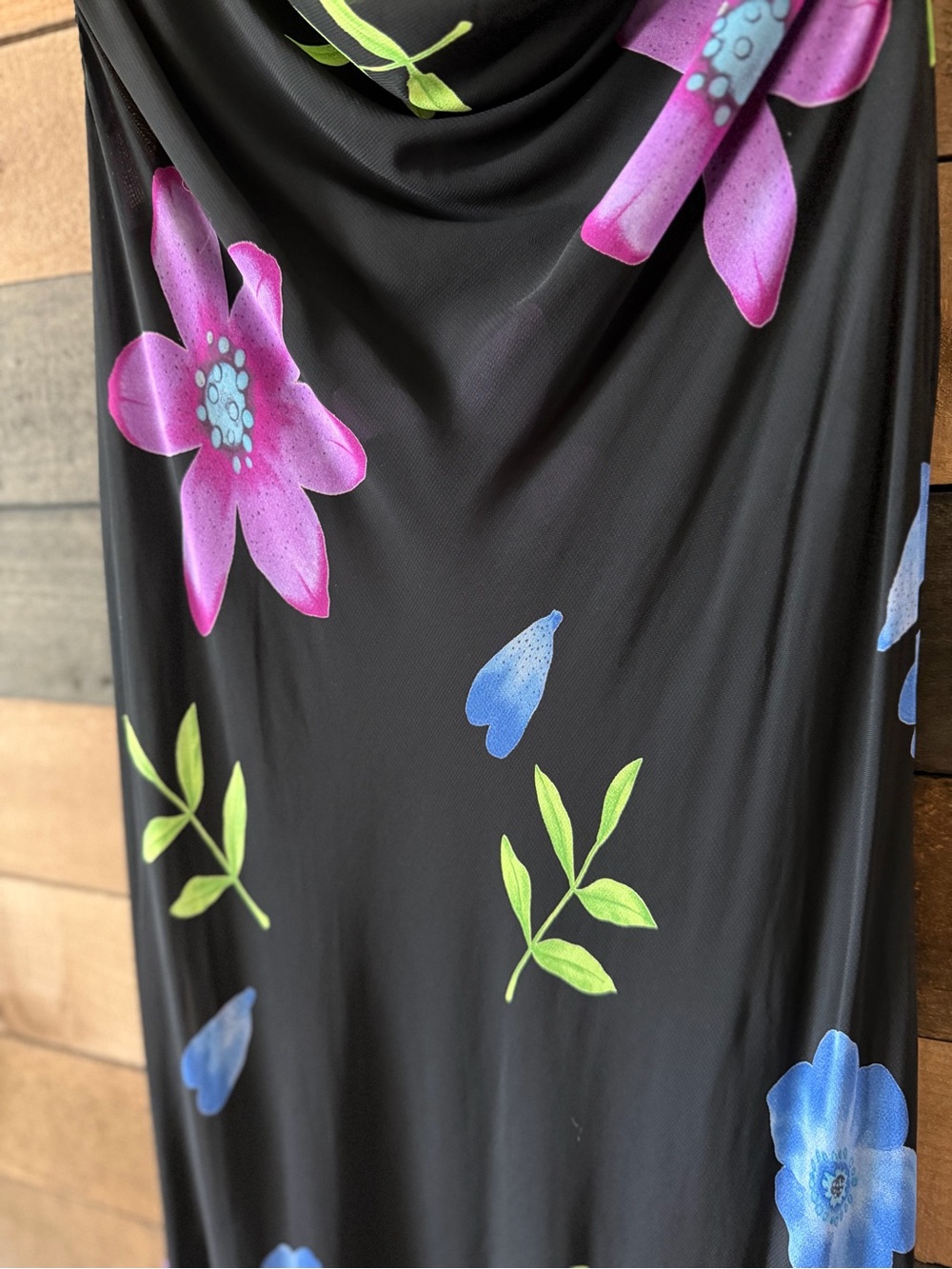 Vintage 1990s Caché Black Floral Rayon Maxi Dress Cowl Neck Sleeveless Medium - Picture 6 of 12